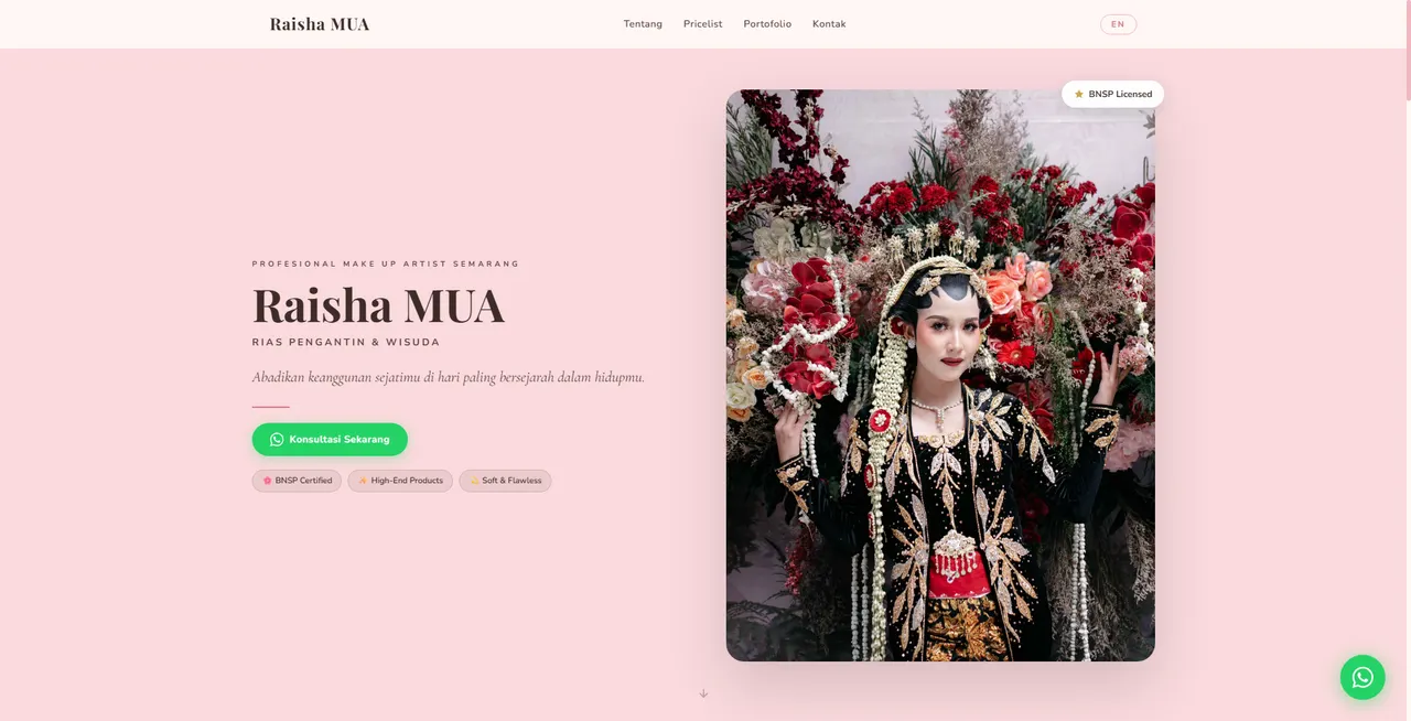 Tampilan website Raisha MUA